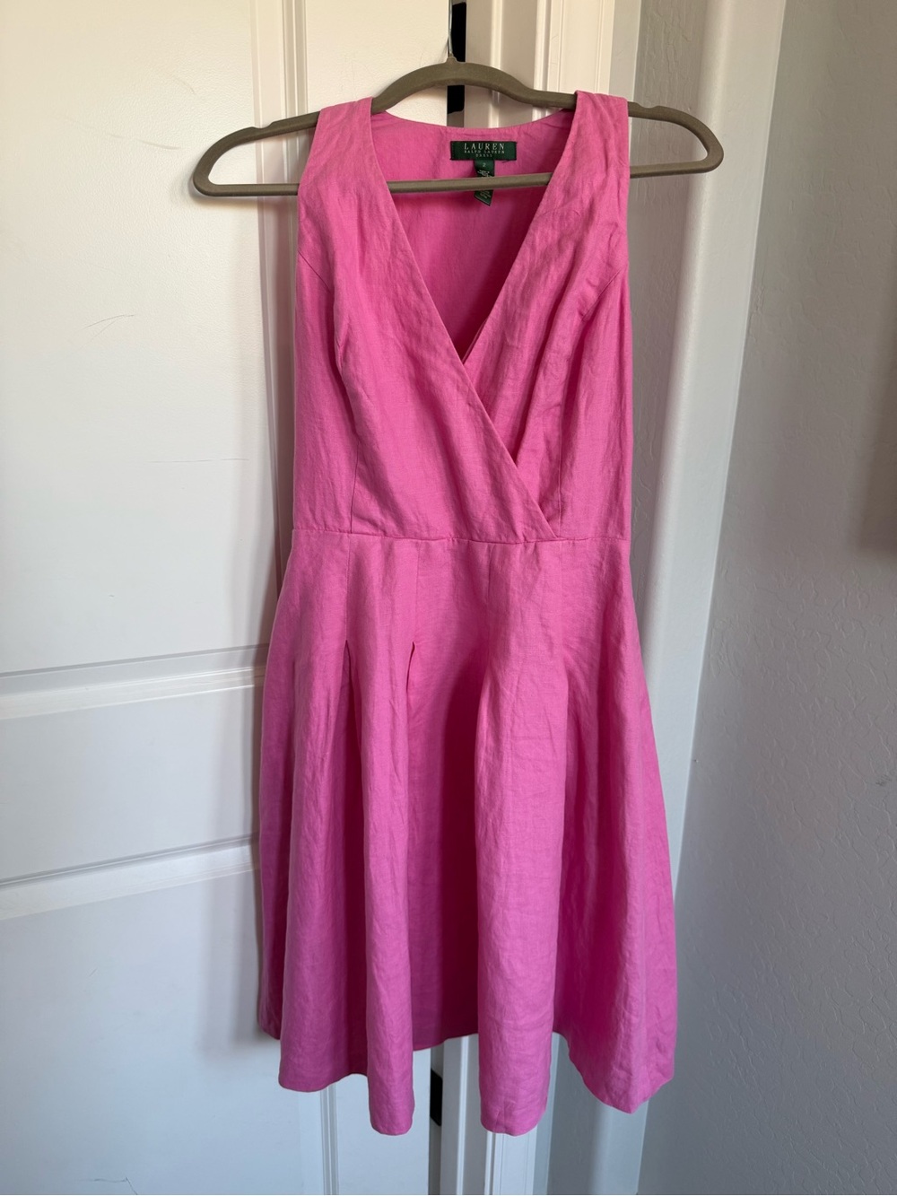Lauren Ralph Lauren Pink Sleeveless V-Neck Fit & Flare Dress